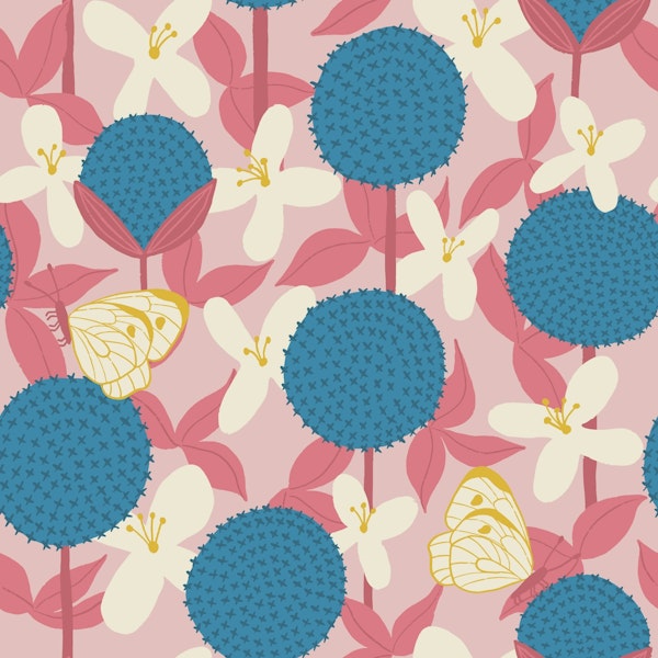 Allium and Clematis with Butterflies - Pink