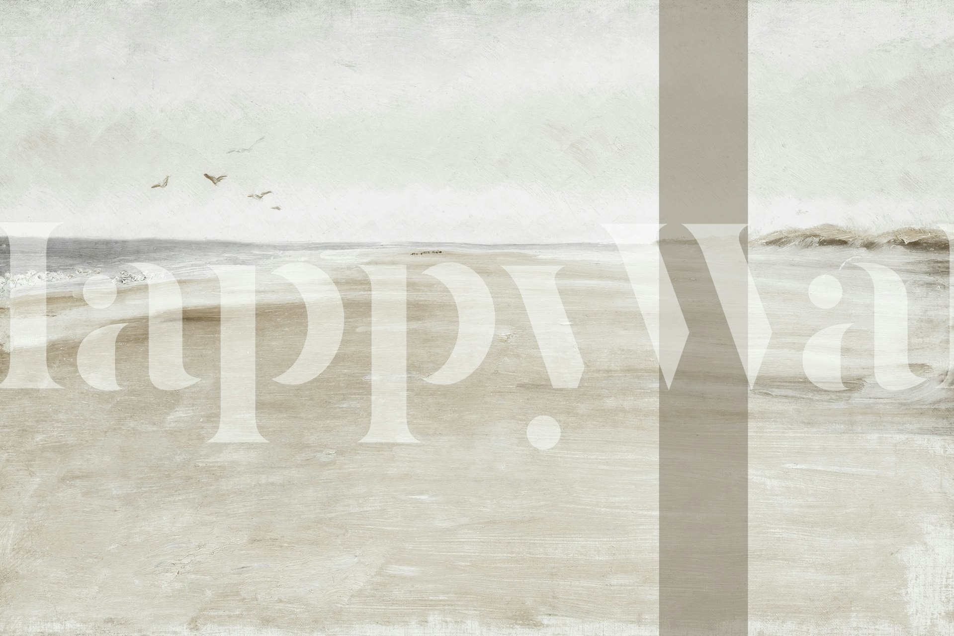 Vintage collage beach landscape wallpaper in a room