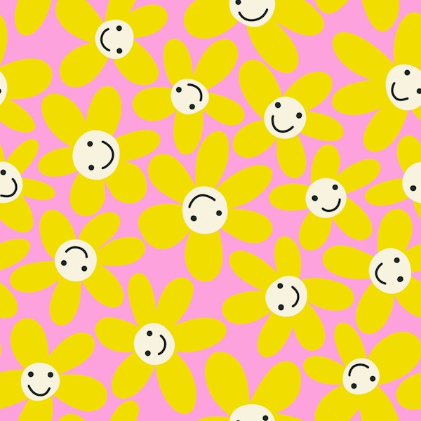 Colorful Smiley Faces Daisies - Yellow Pink