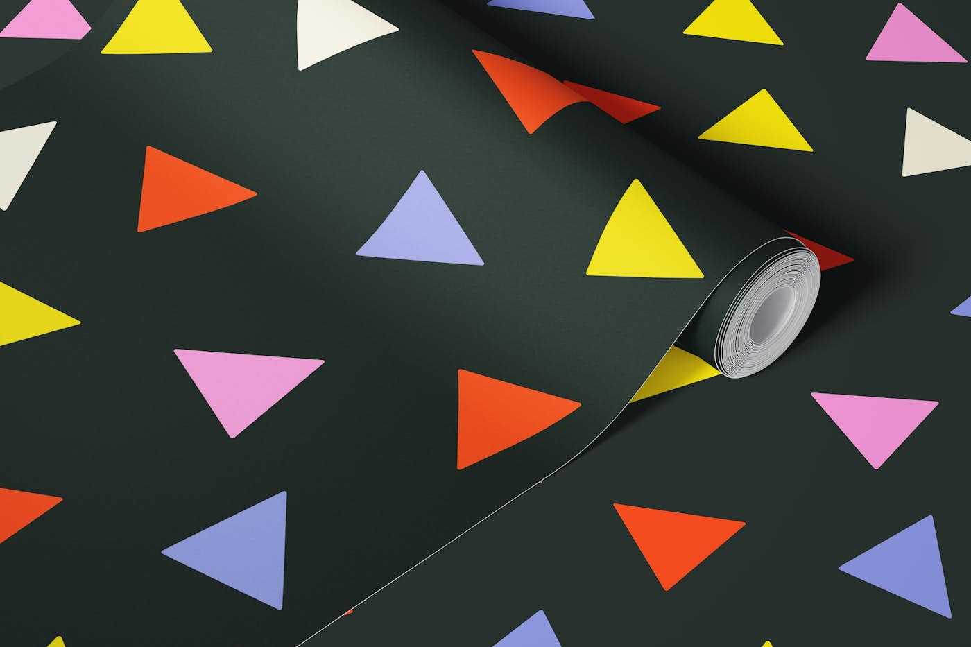 Scattered Triangles - Yellow Red Purple Pink wallpaper roll