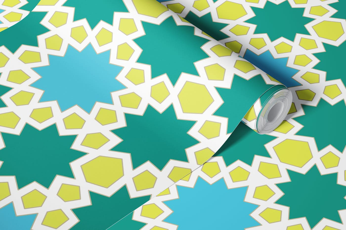 Arabesque art style 11 blue green yellow wallpaper roll