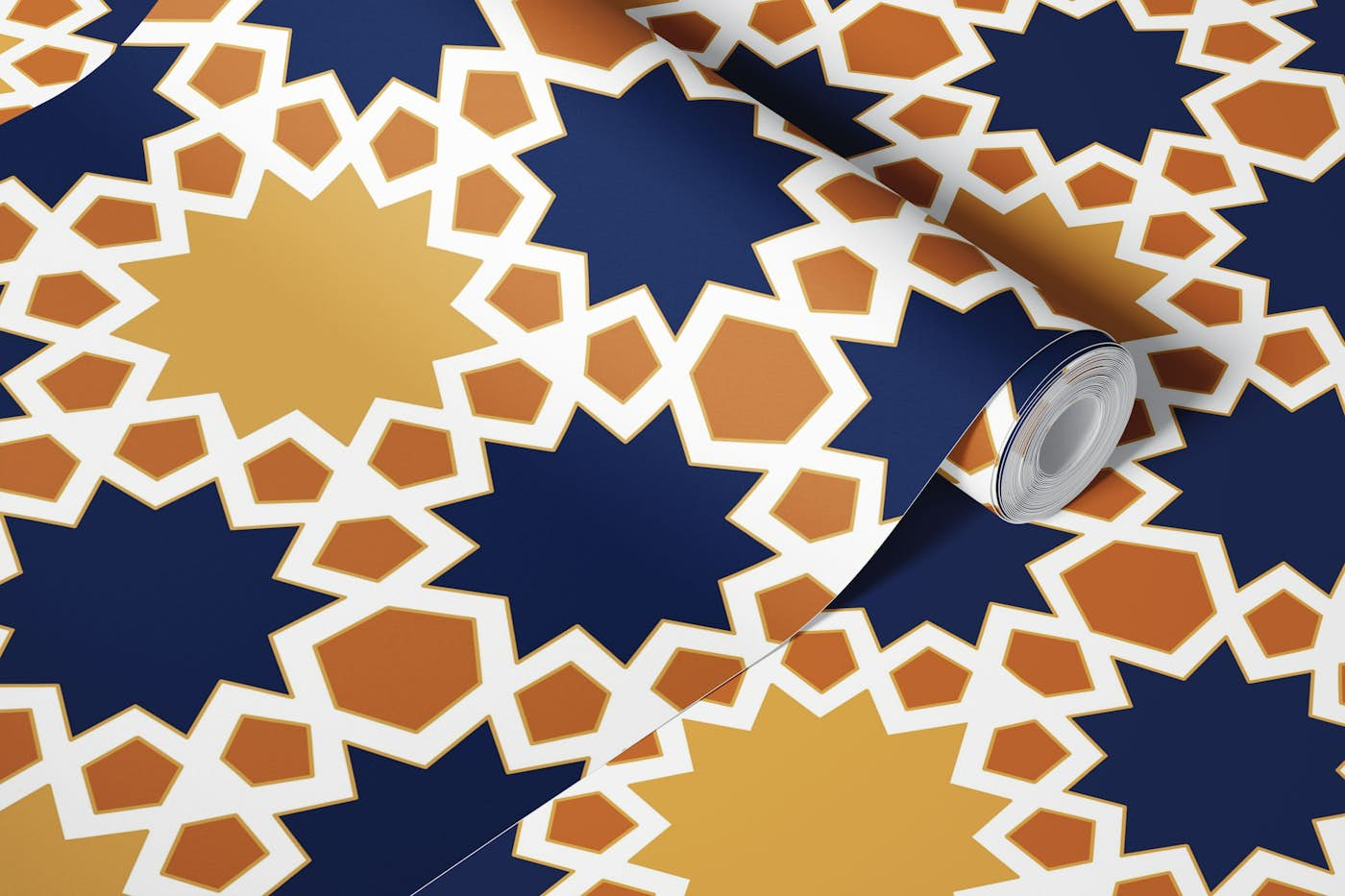 Arabesque art style 11 navy and gold wallpaper roll