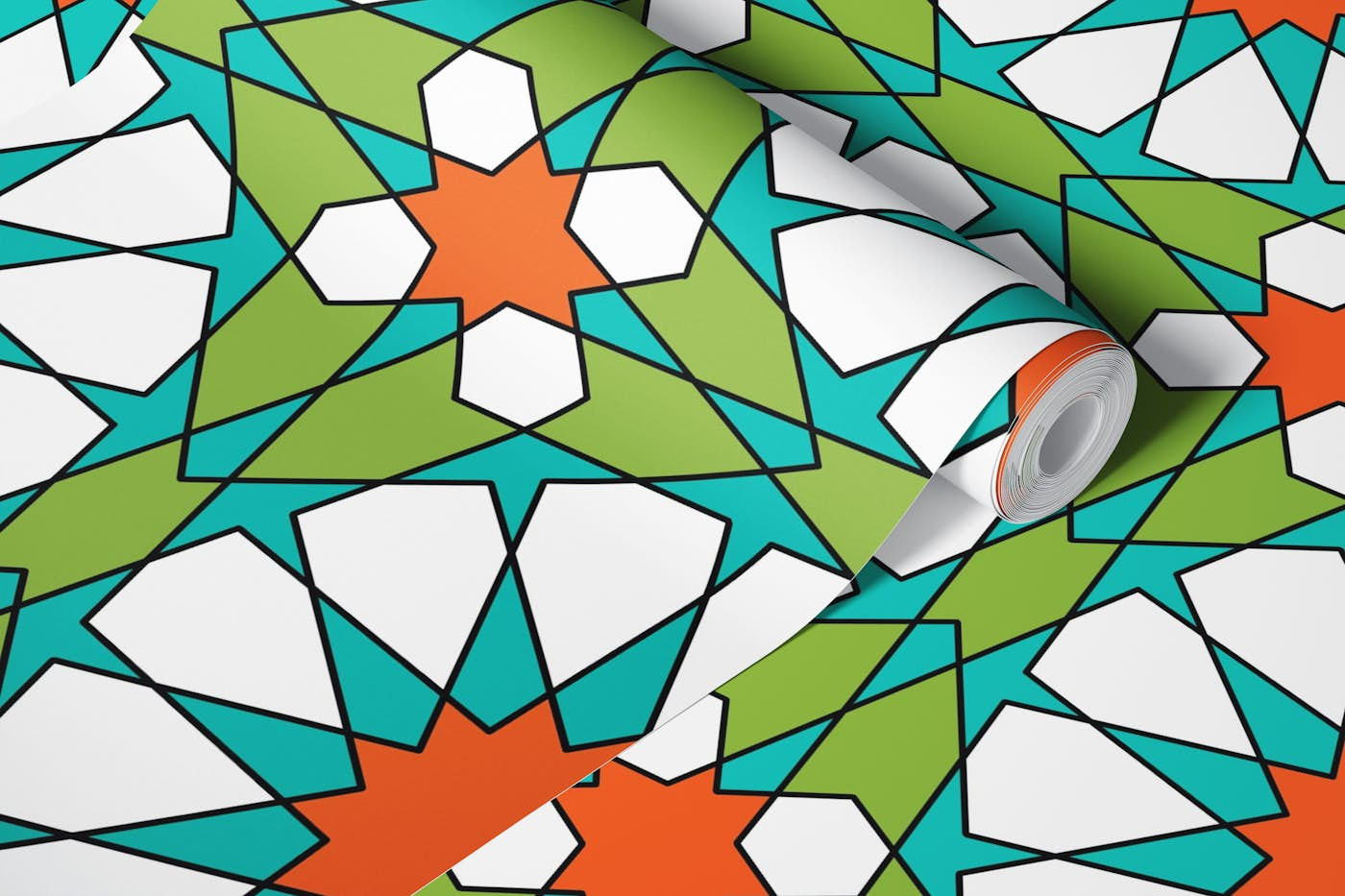 Arabesque art style 12 green and orange wallpaper roll