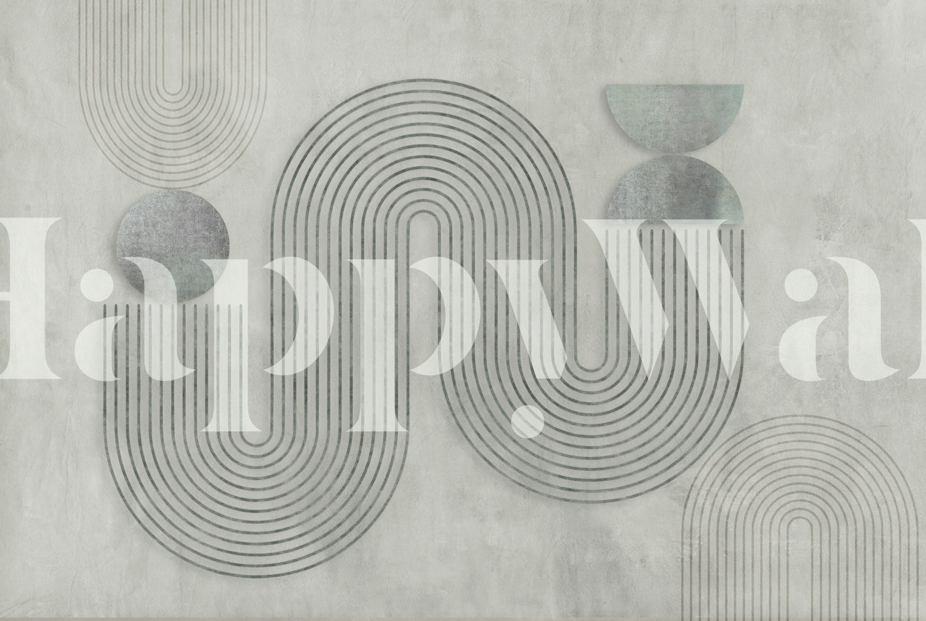 Grey modern geometric wallpaper with curved lines and circles