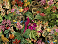 Snake Princess Fantasy Jungle Garden Black wallpaper