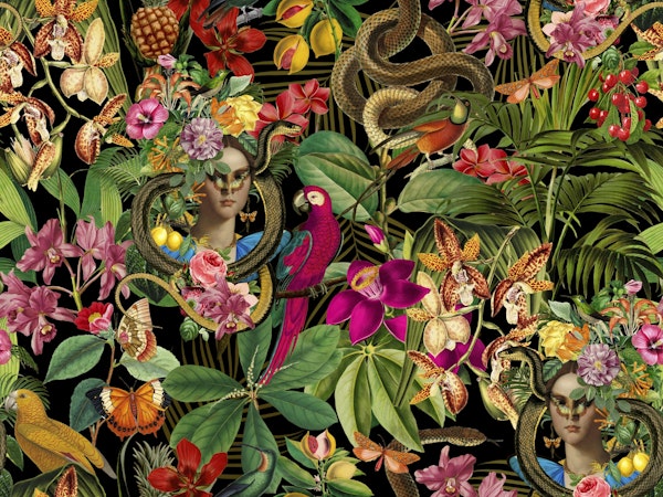 Snake Princess Fantasy Jungle Garden Black