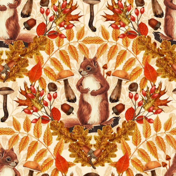 Autumn squirrel on off white