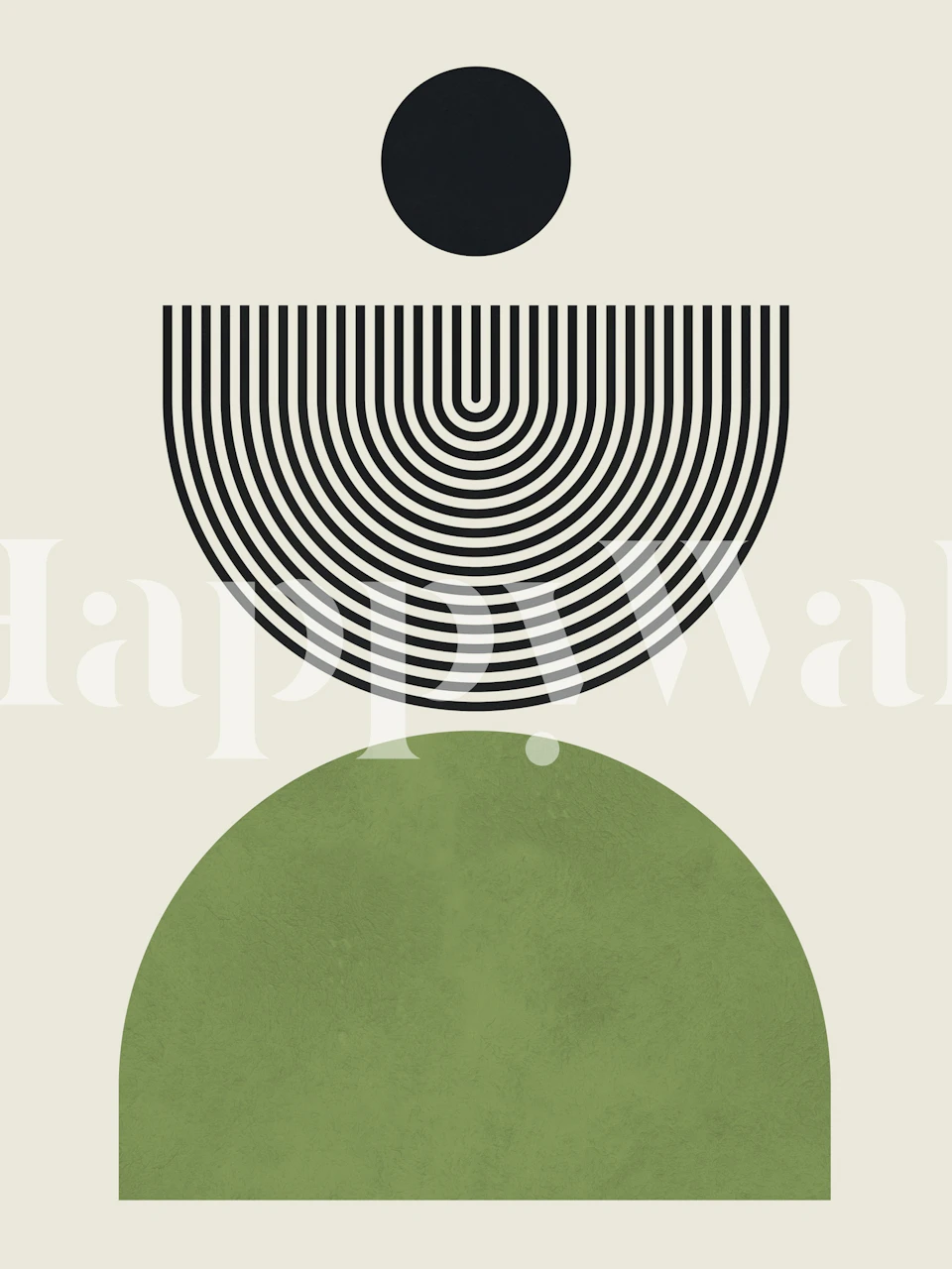 Geometric black and green circles and semicircles wallpaper