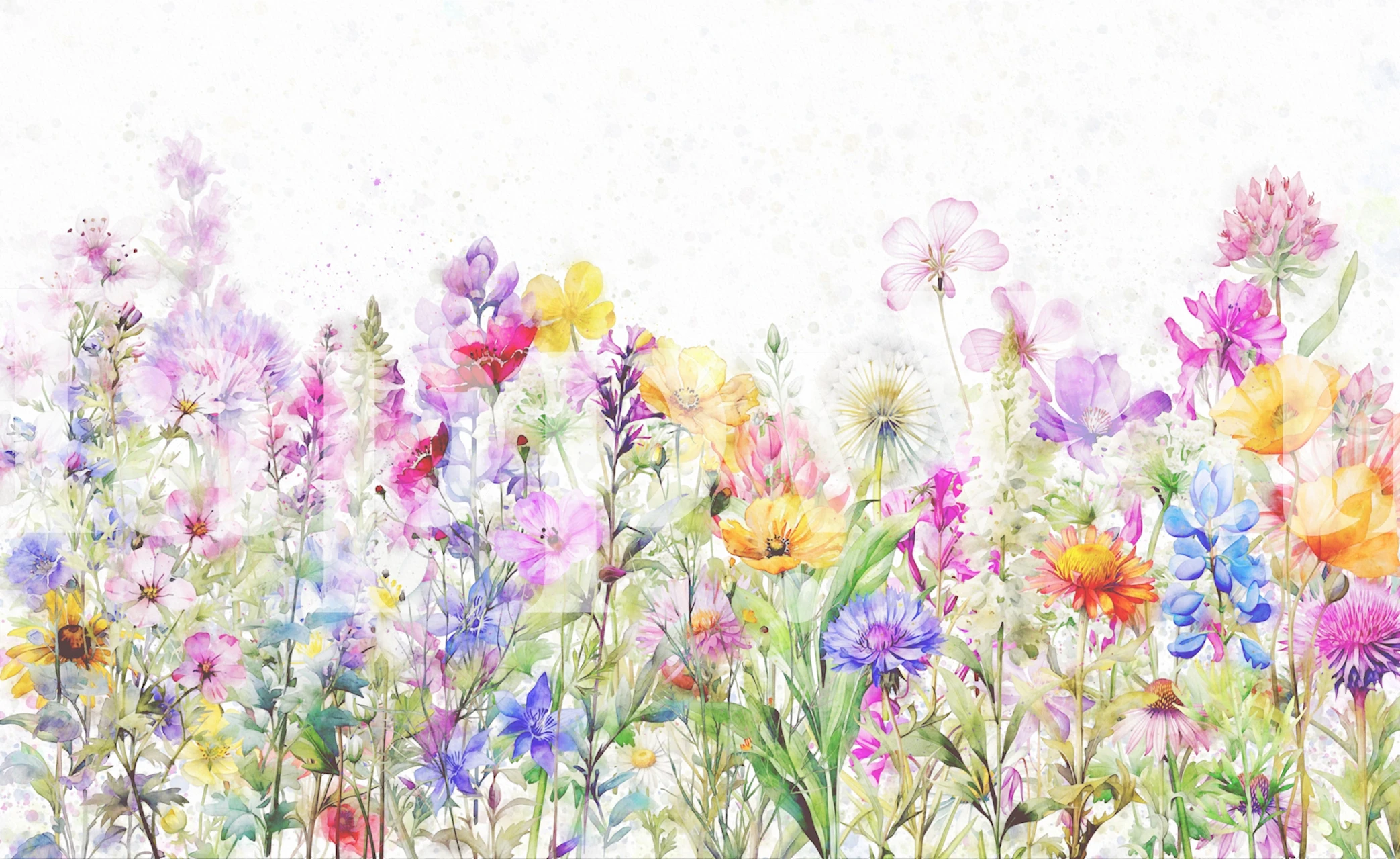 Vibrant wildflower meadow wallpaper design