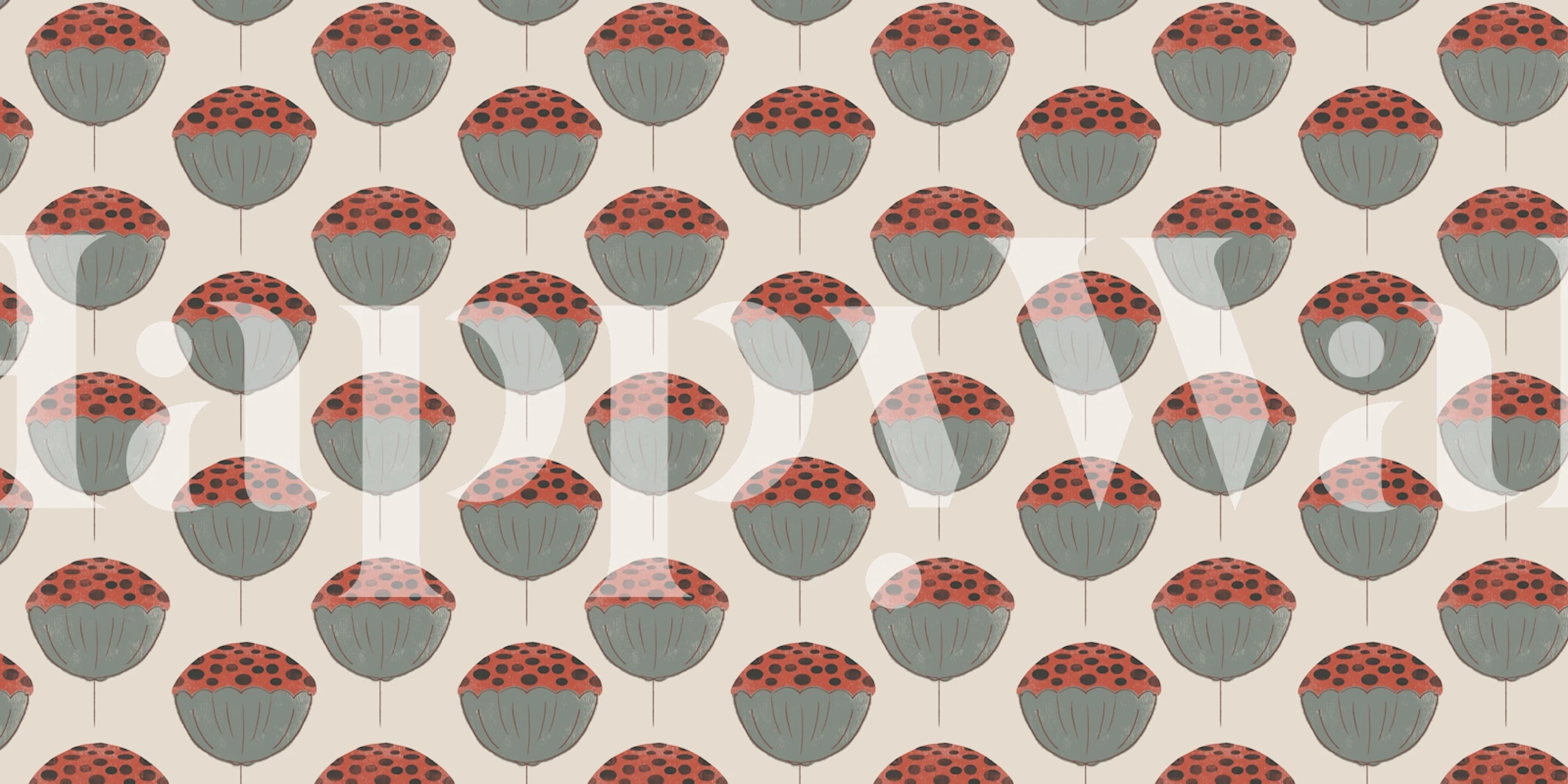 Mid Century Flower Greens behang in een kamer