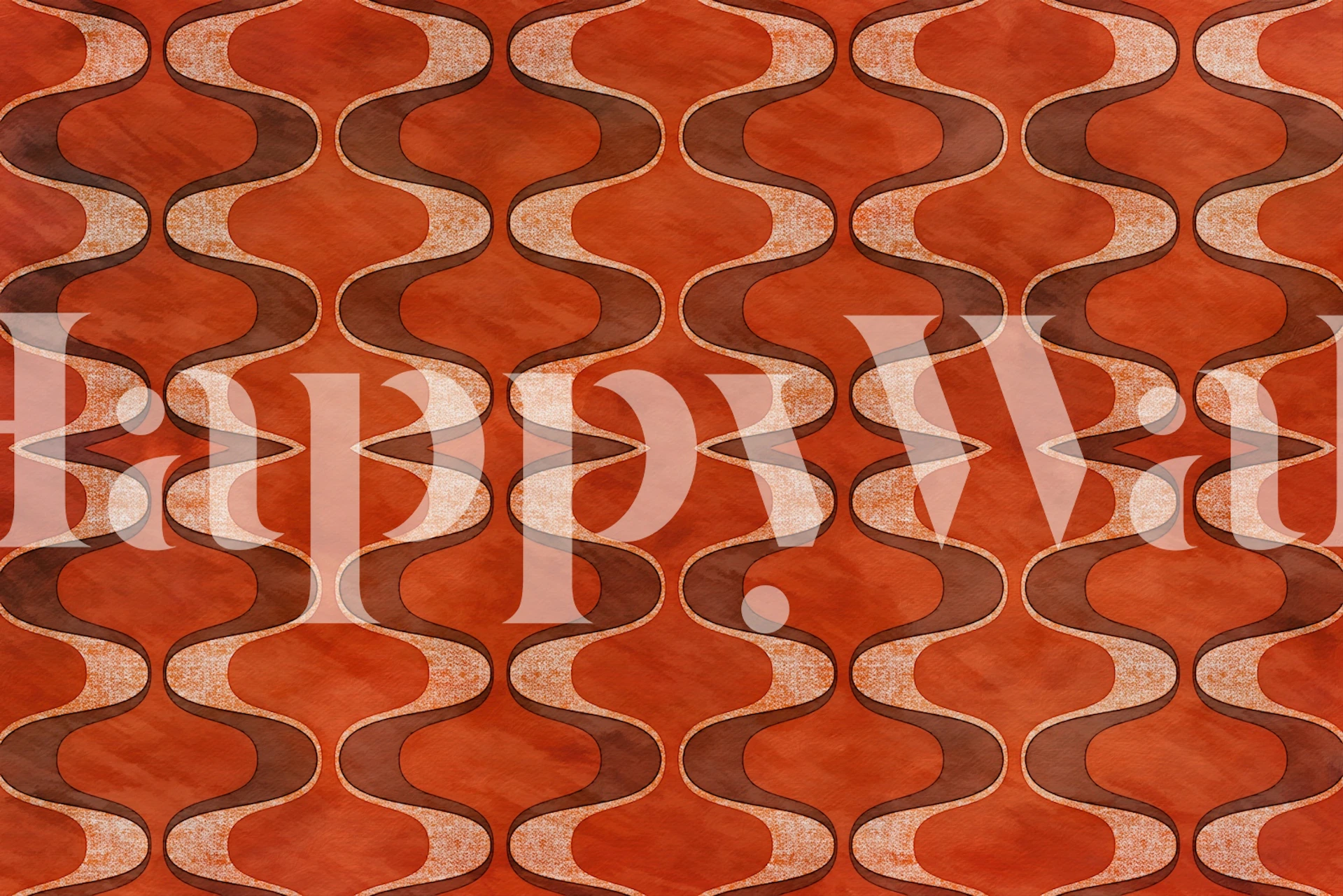Moody Orange Tan 70s Groovy Geometry tapet i et rom