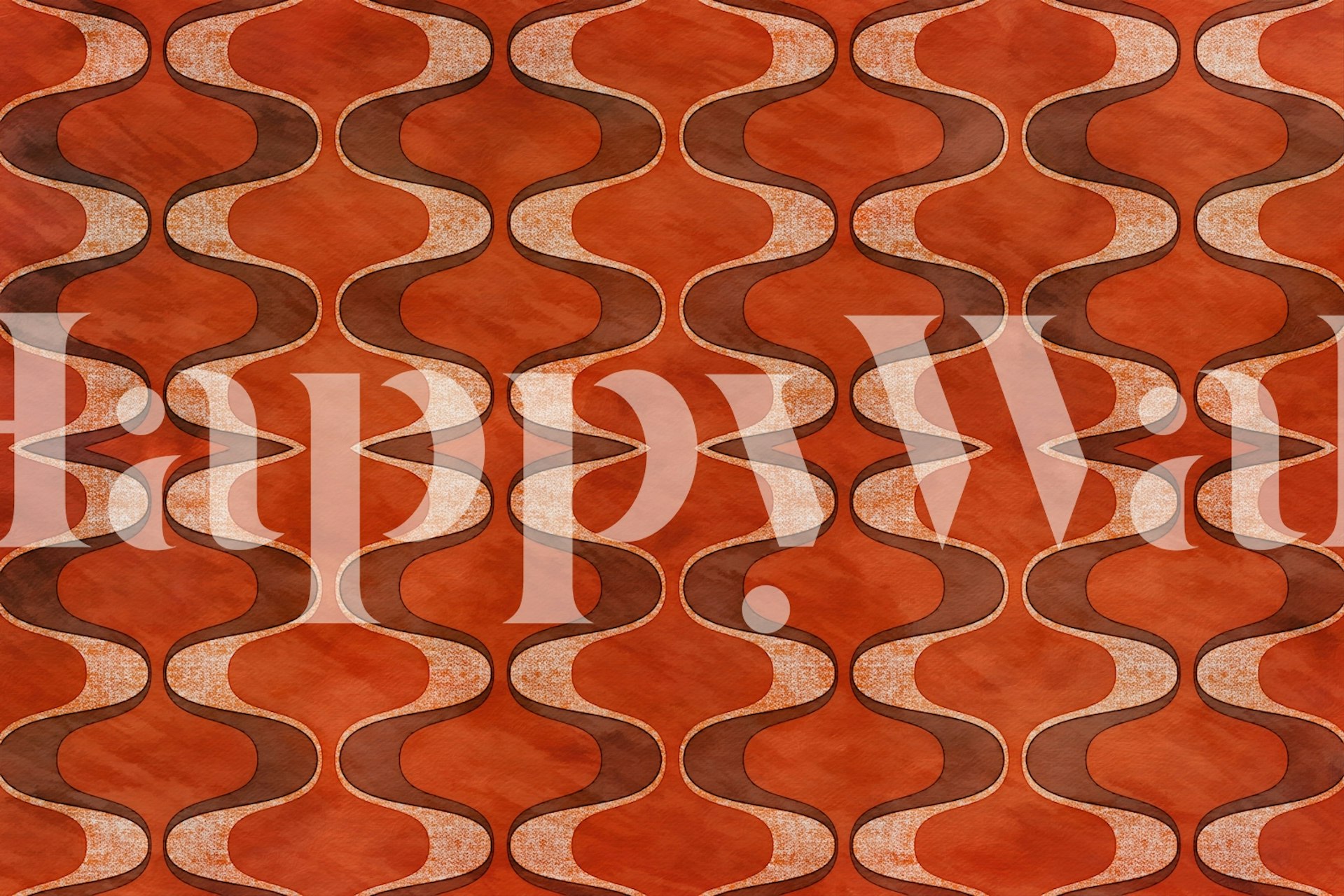 Moody Orange Tan 70s Groovy Geometry wallpaper in a room