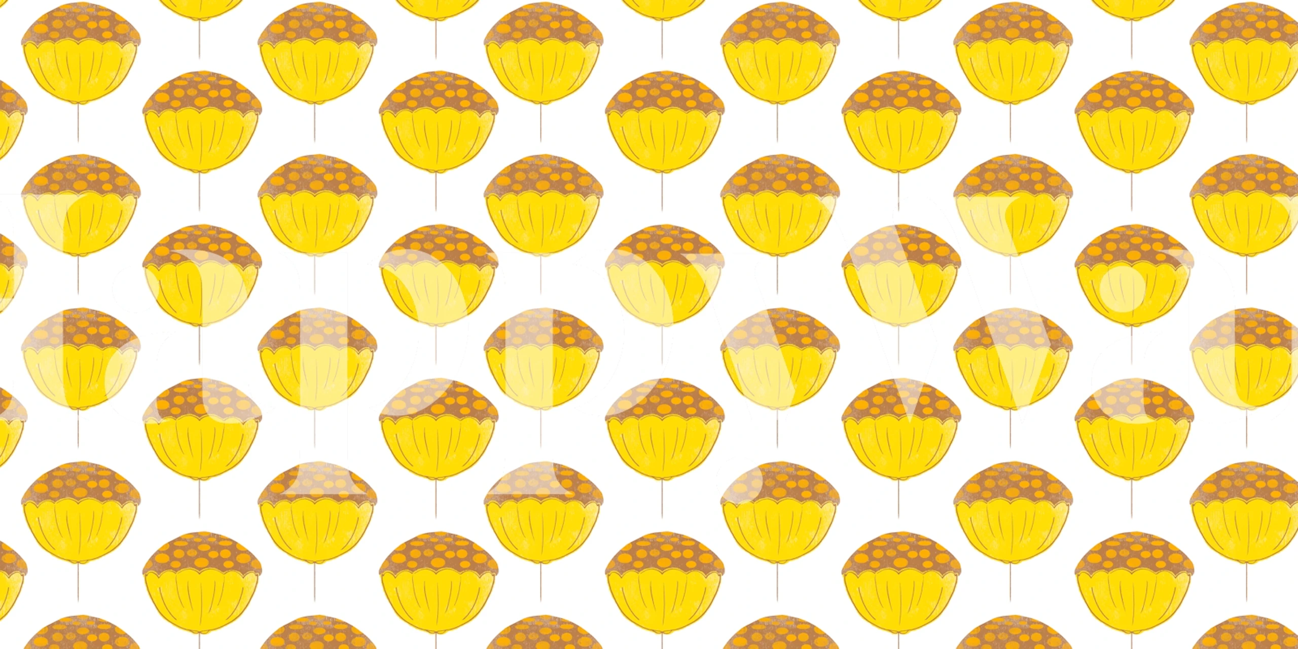 Mid Century Flower Yellow Tapetdesign in einem Zimmer