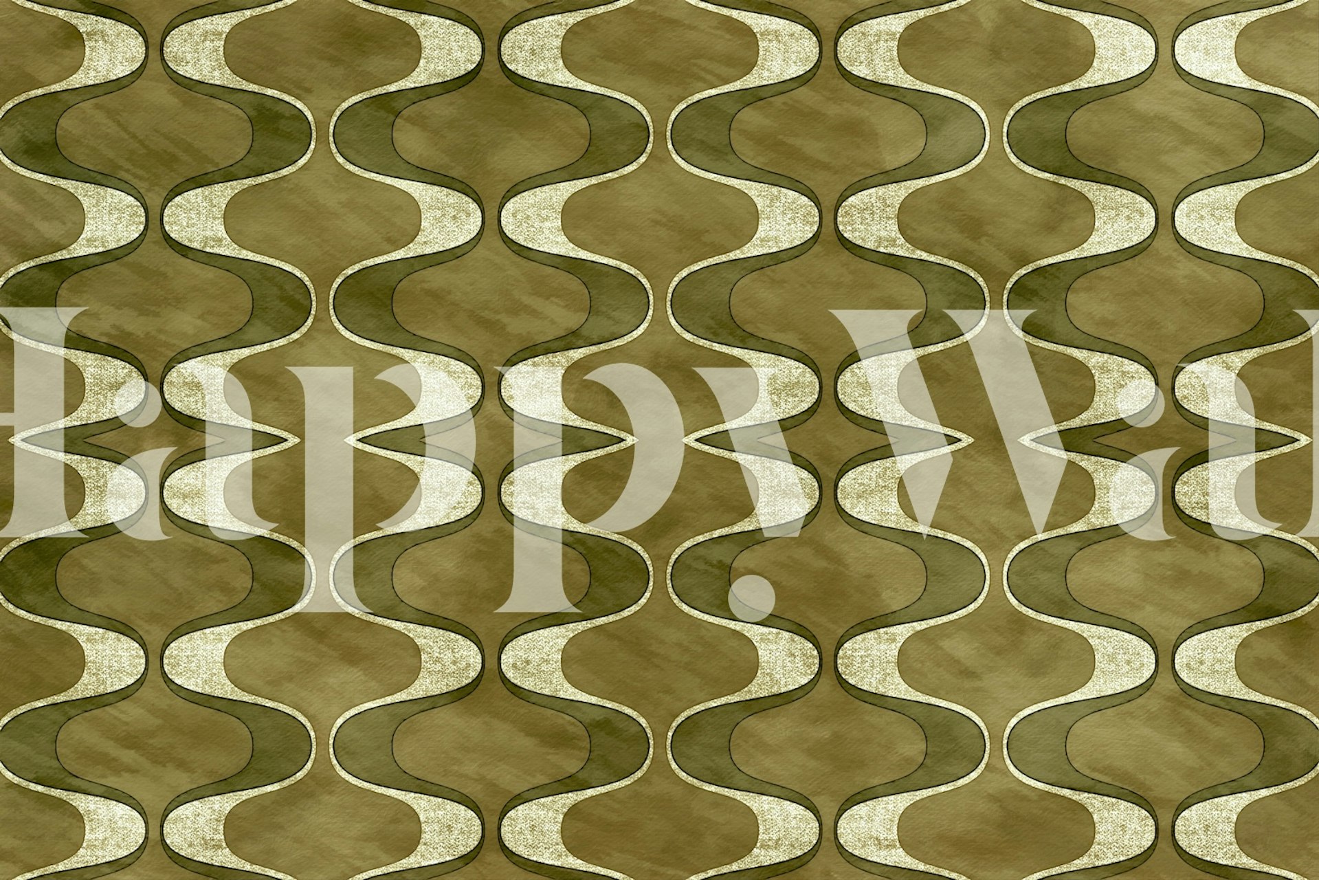 Green and tan wavy geometric design wallpaper