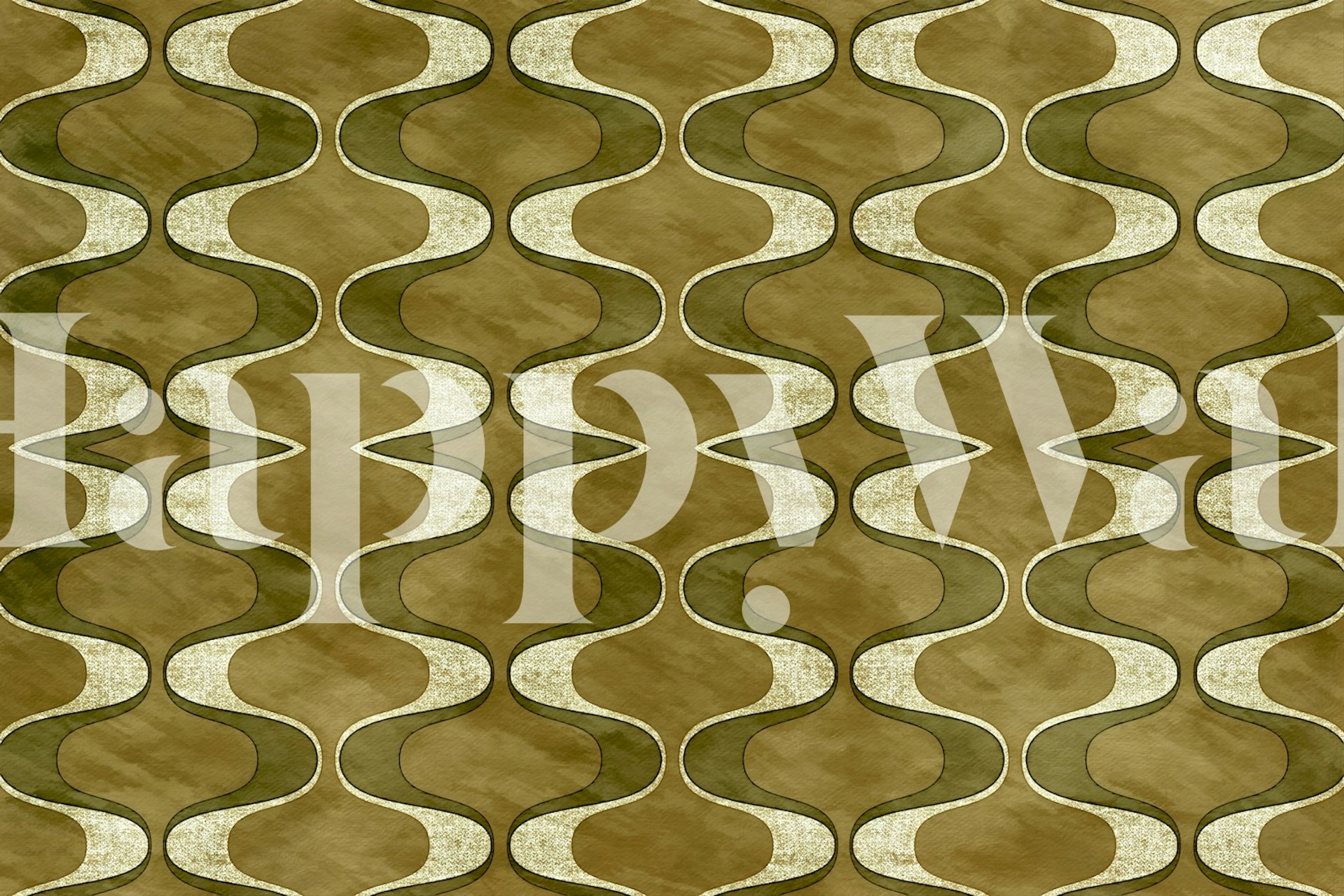 Green and tan wavy geometric design wallpaper