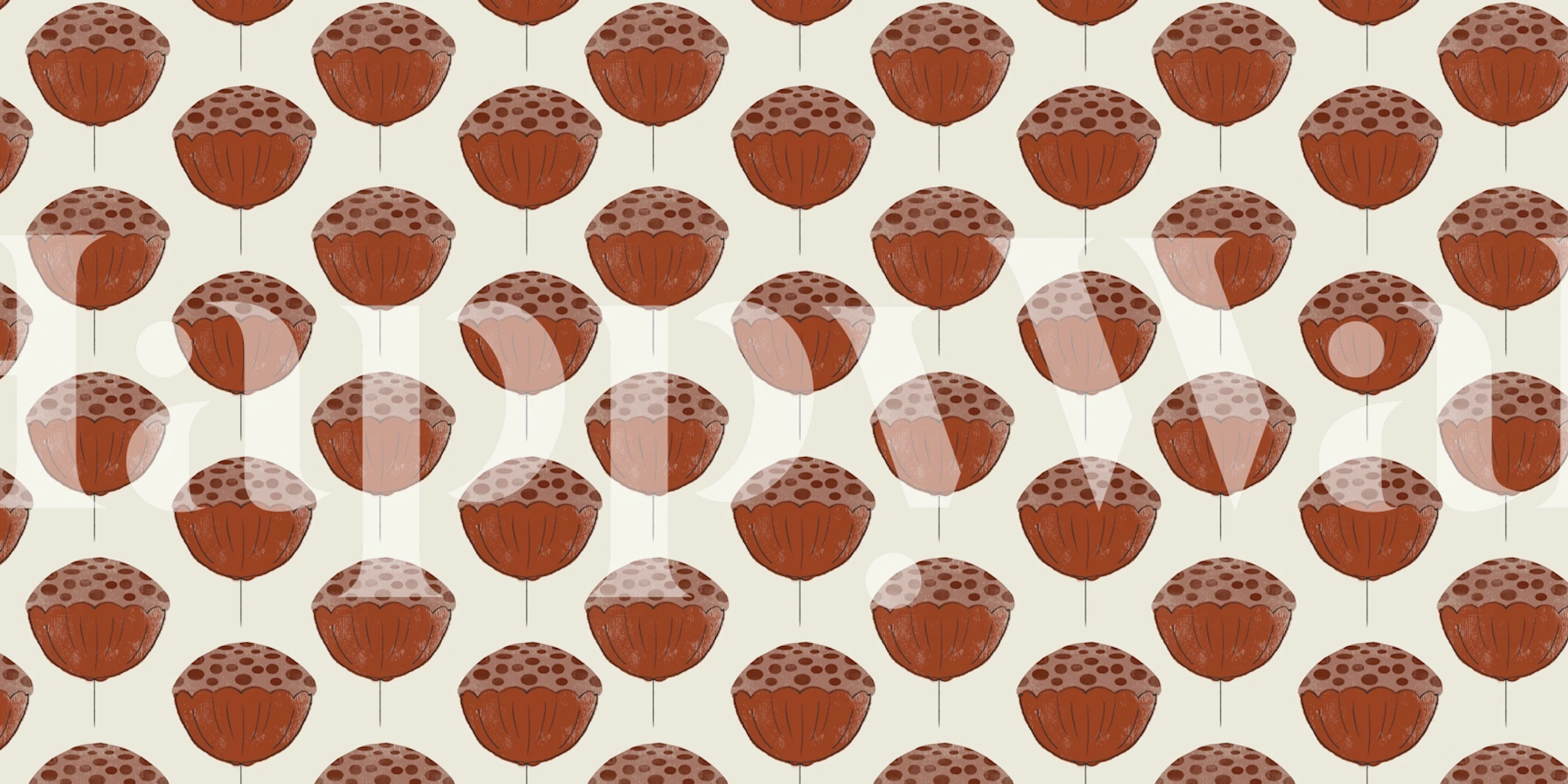 Mid Century Flower Brown tapetti esillä huoneessa