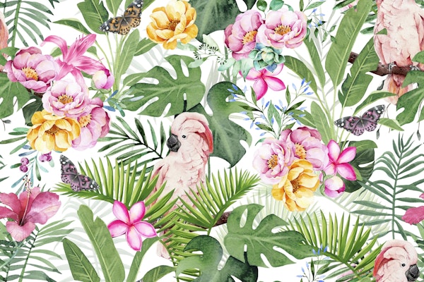 Whimsy Cockatoo Tropical Flower Garden