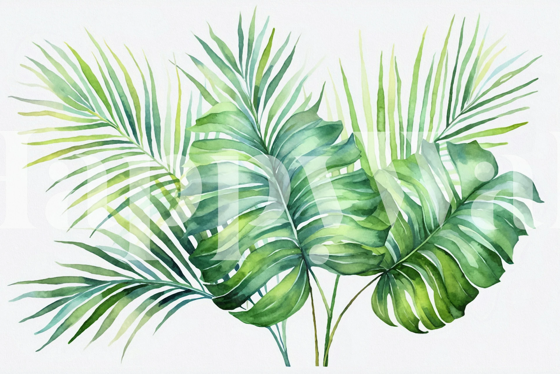 Lush green jungle leaves wallpaper in room