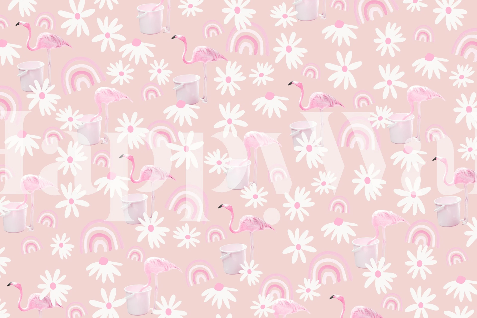 Flamingo Rainbow Daisy Dream 3 wallpaper design