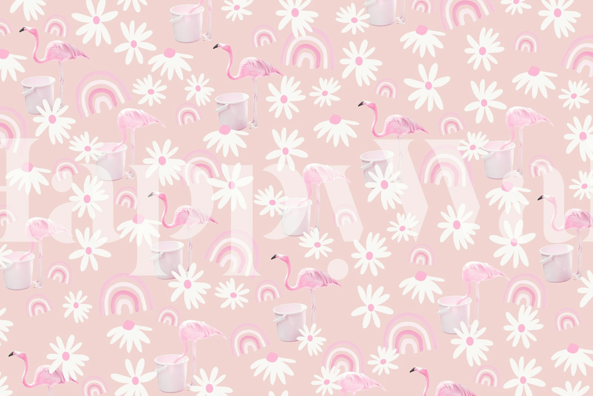 Flamingo Rainbow Daisy Dream 3 wallpaper design