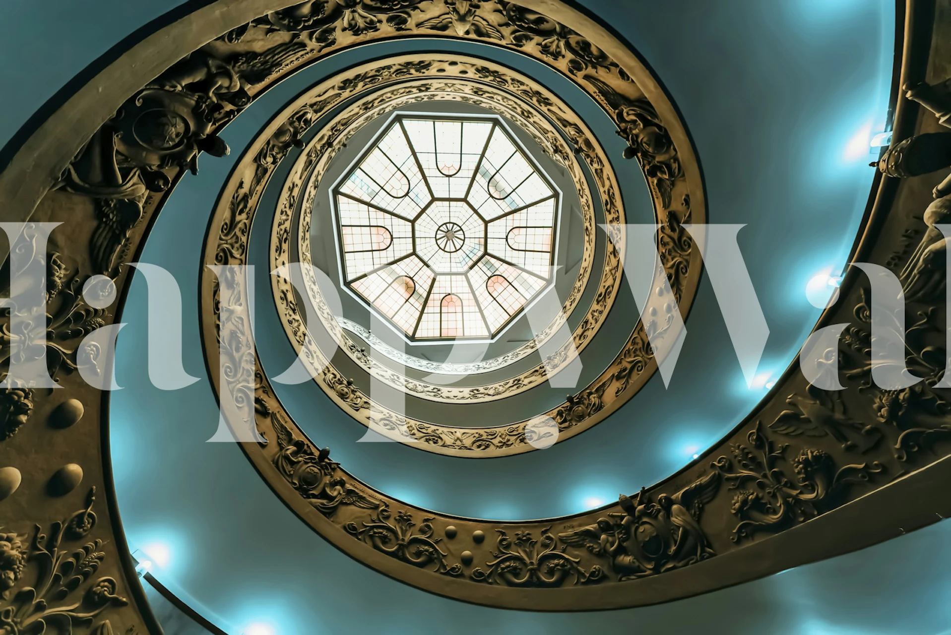 Papier peint Spiral Skylight affiché dans une pièce