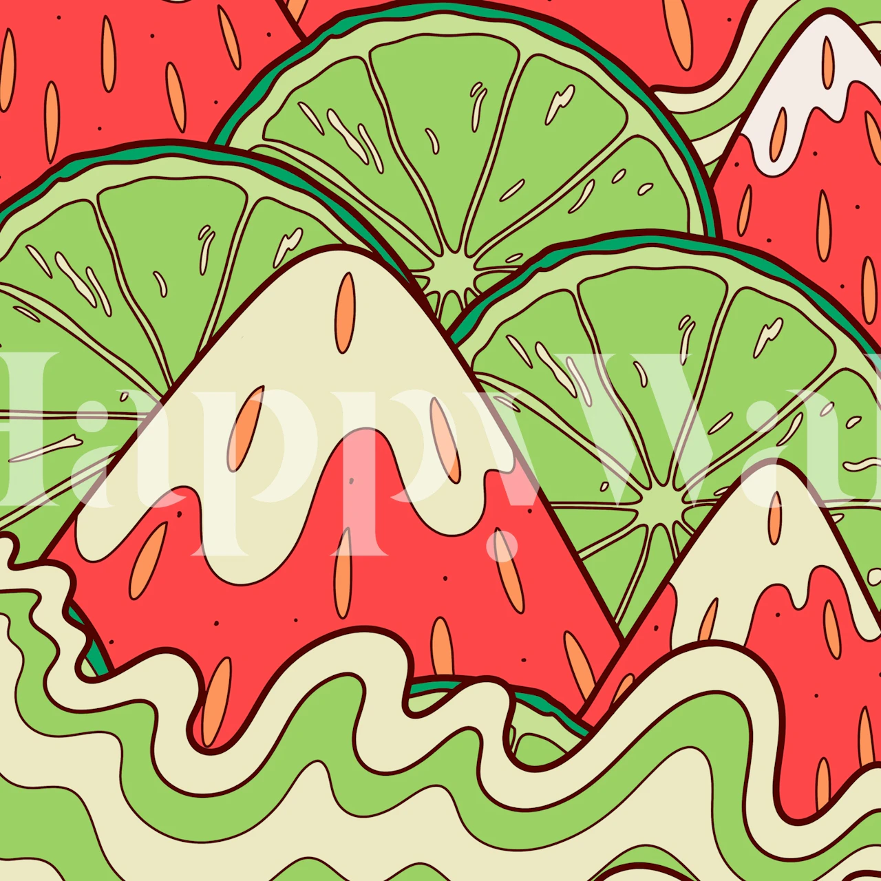 Design de papier peint Colorful Lime Waves dans une pièce