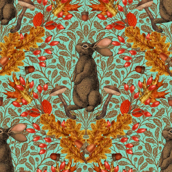 Autumn rabbit on light green