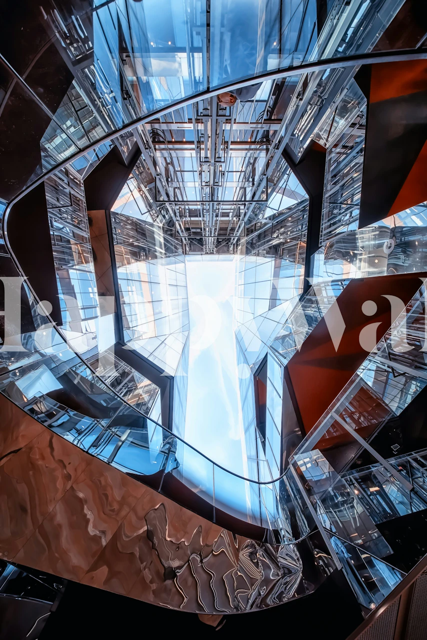 Modern abstract glass pattern wallpaper with reflective surfaces