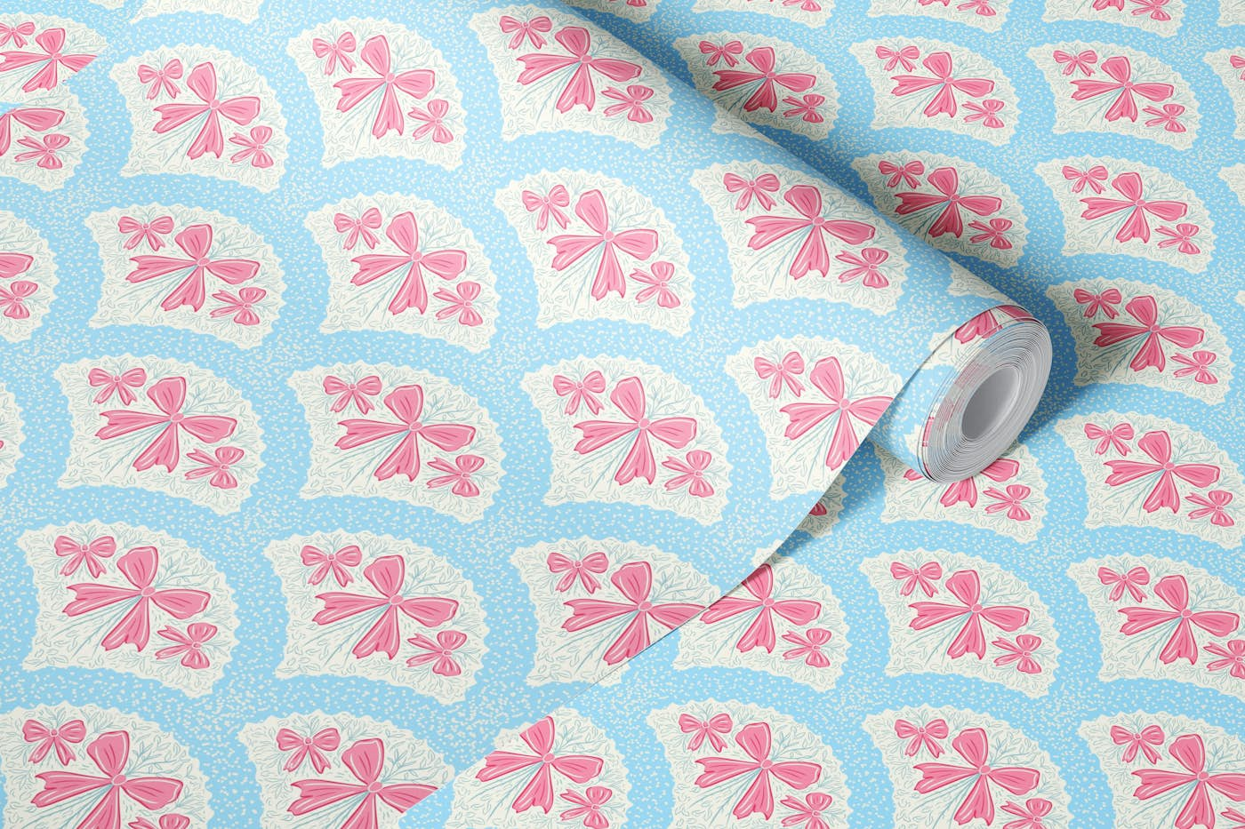 Grandmillennial preppy bows wallpaper roll