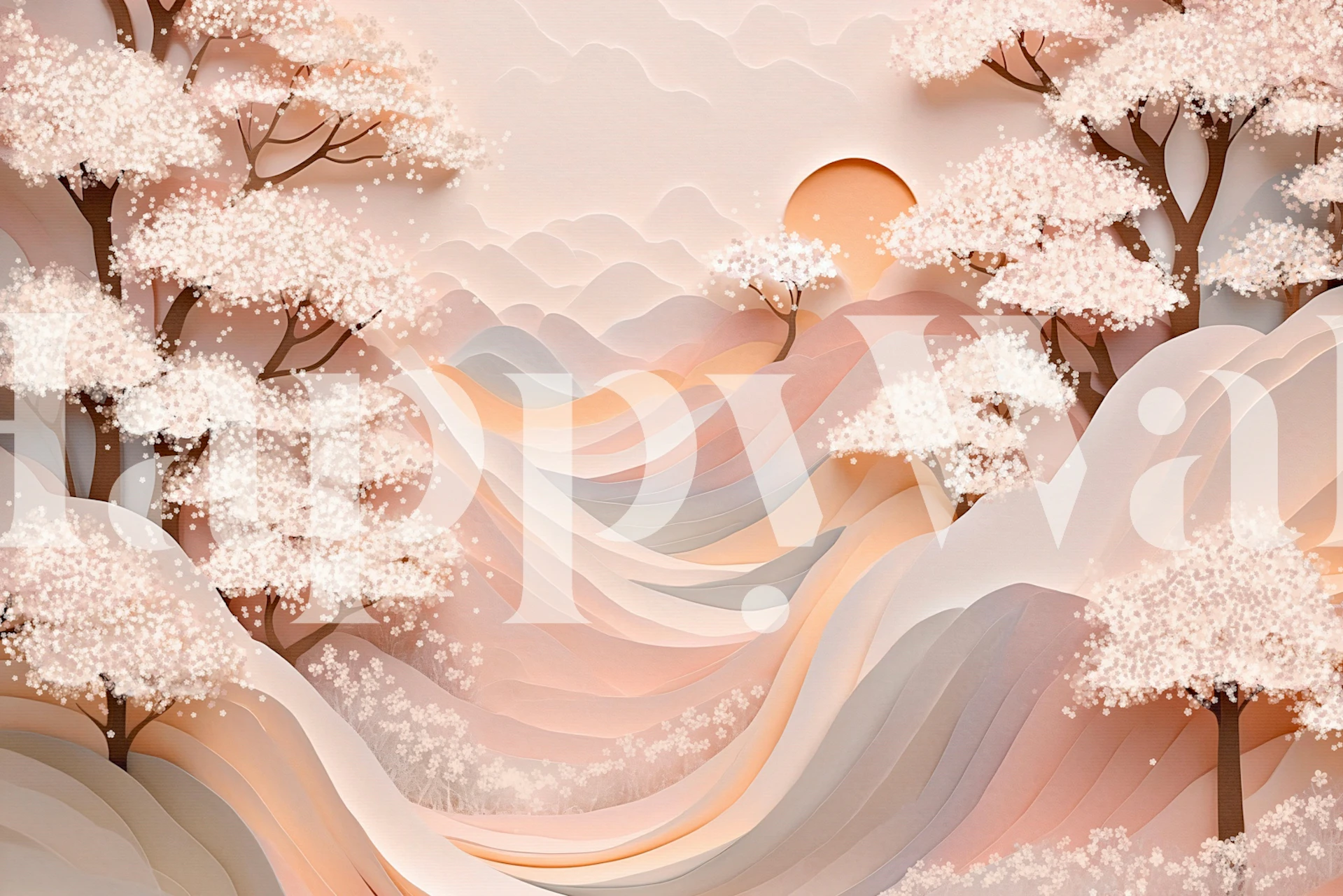 Sakura Garden Landscape wallpaper in a room