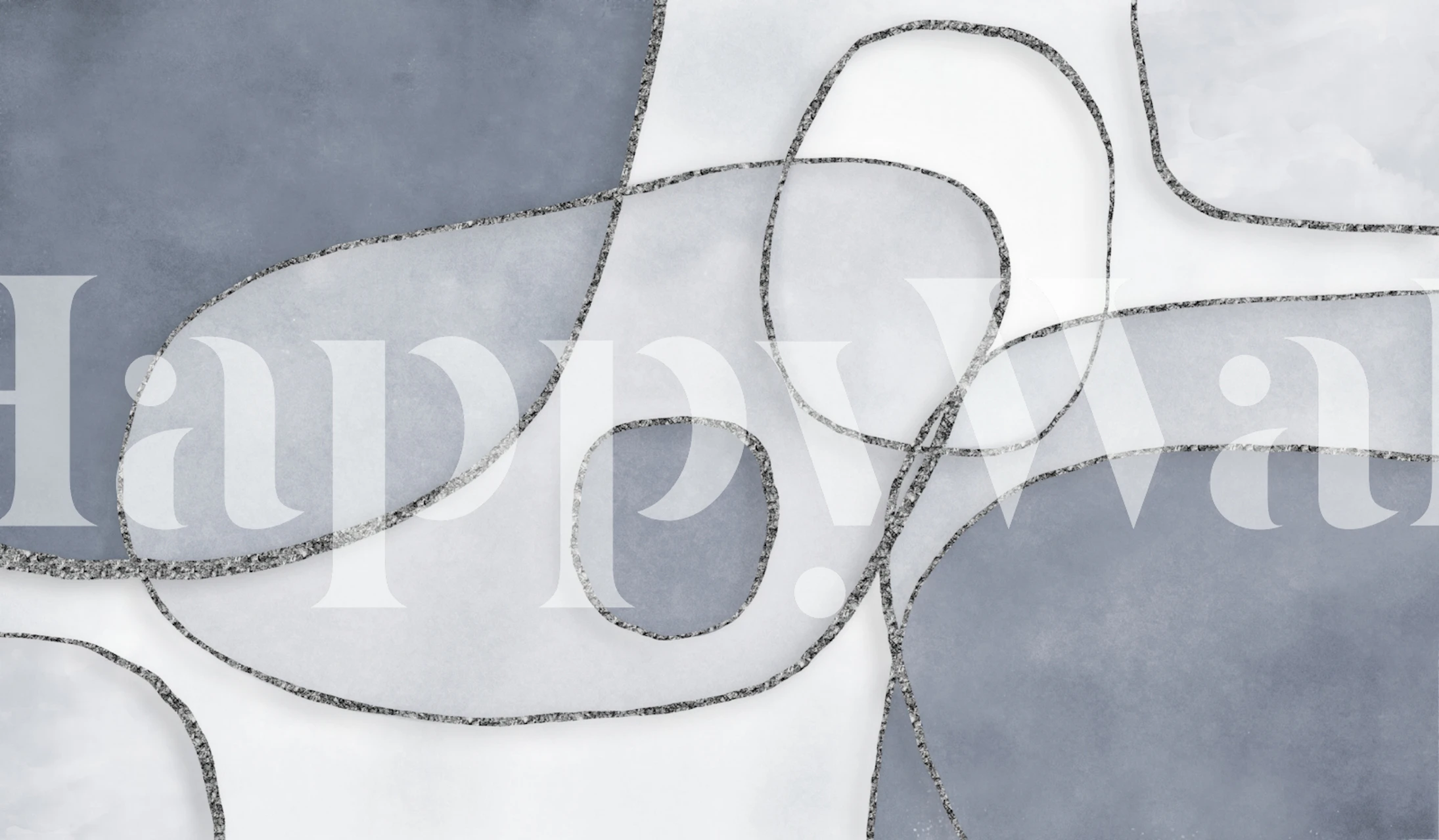 Abstract Linework Blue Grey Tapete in einem Raum