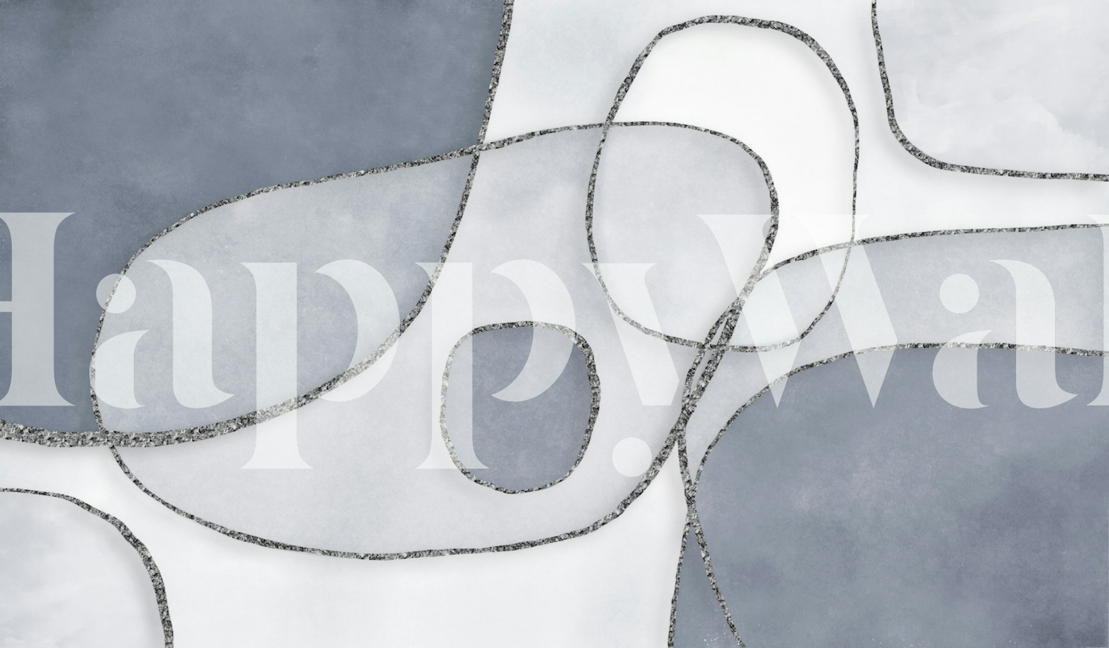 Abstract Linework Blue Grey papier peint dans une pièce