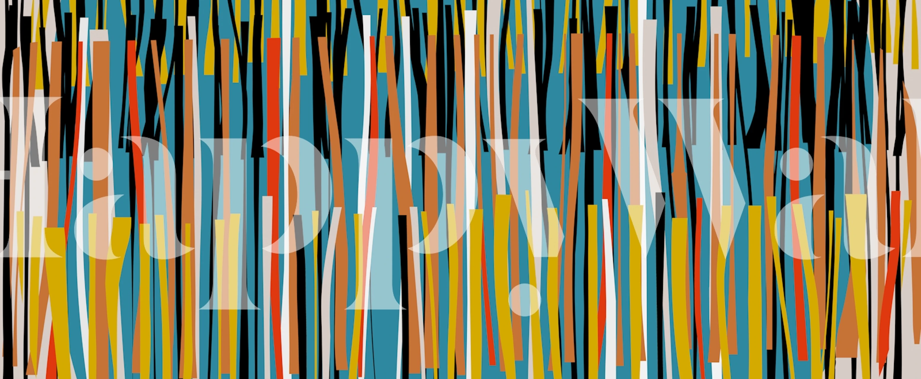 Colorful vertical stripes in teal, black, yellow, and brown wallpaper