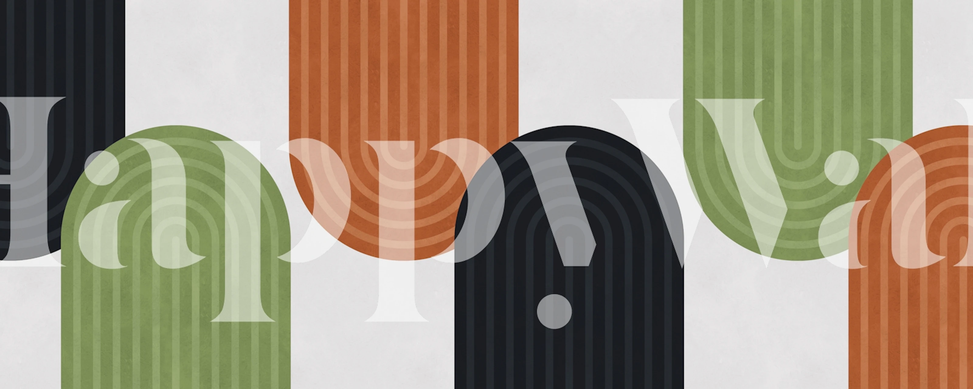 Modern abstract wallpaper featuring curved lines in black, green, and orange.