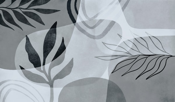 Abstract Botanical Mid Century Art Grey