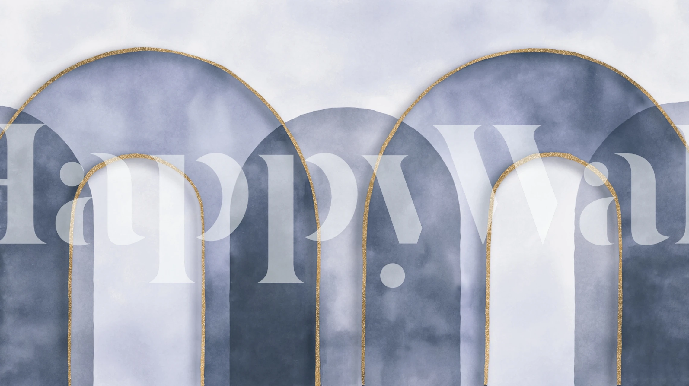 Blue arch watercolor design with gold accents wallpaper