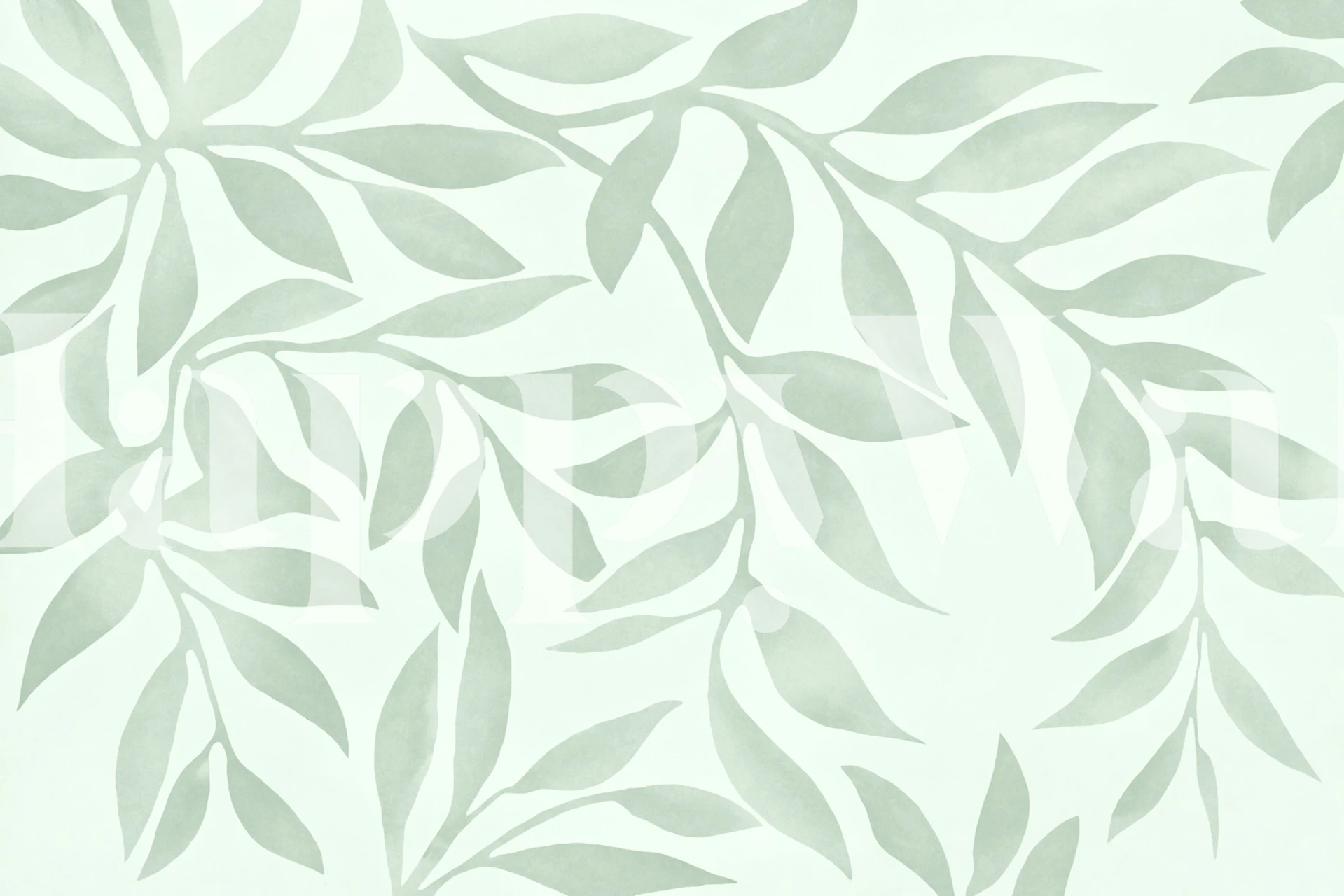 Calm Leaf Botanical Backdrop Sage Green in een kamer