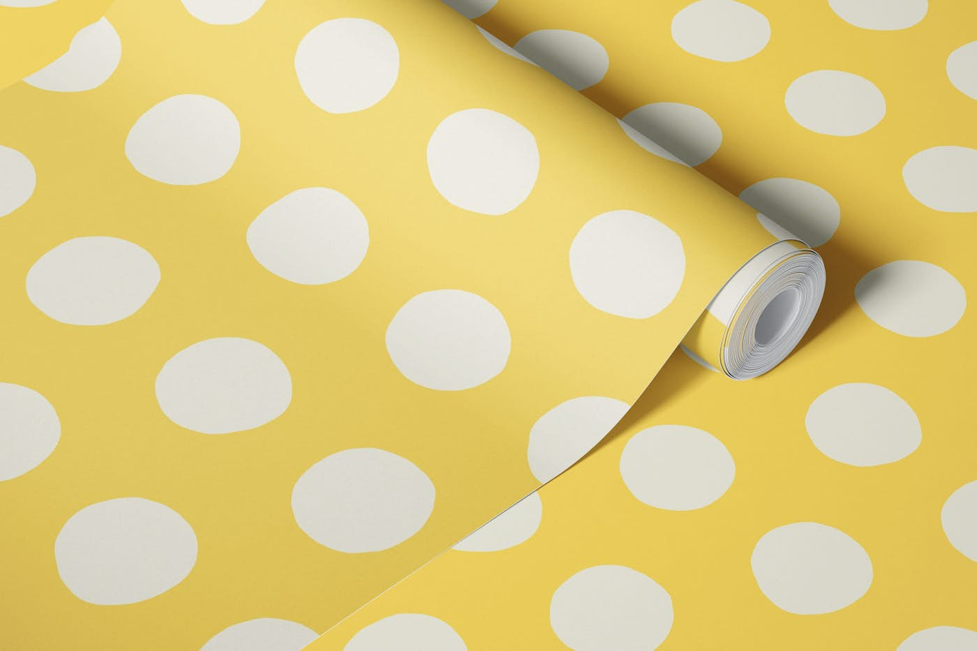 Simple Dots / Ivory on Sunny Yellow wallpaper roll