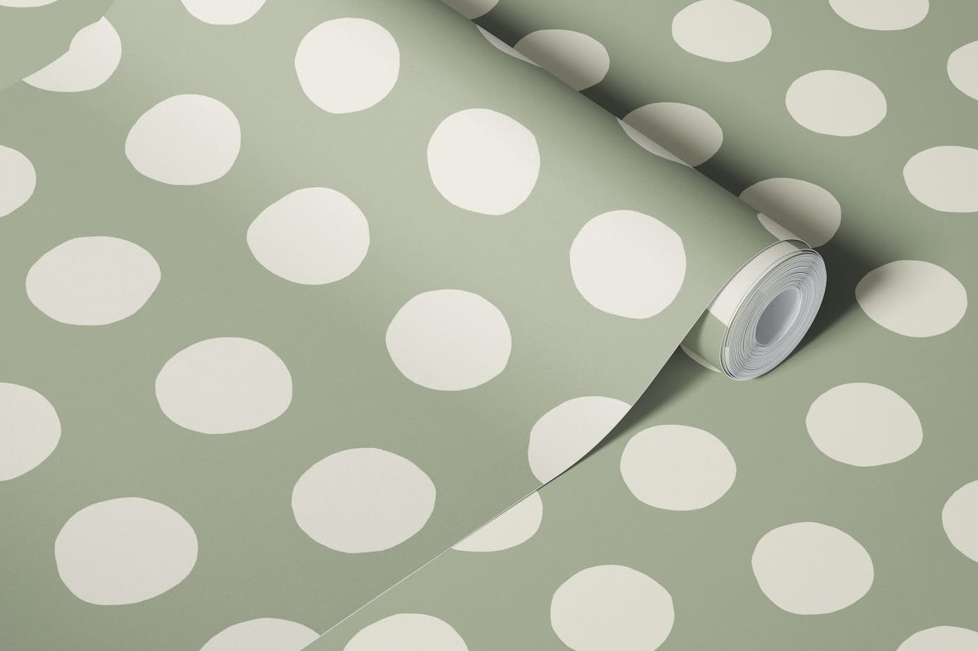 Simple Dots / Ivory on Pistachio Green wallpaper roll