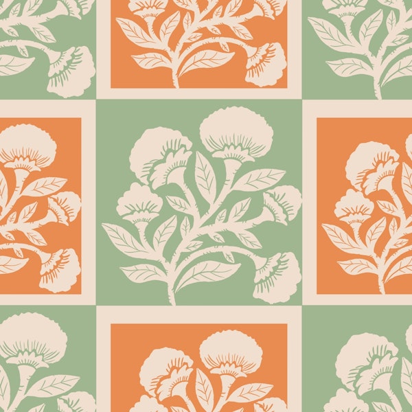 Floral squares orange and green