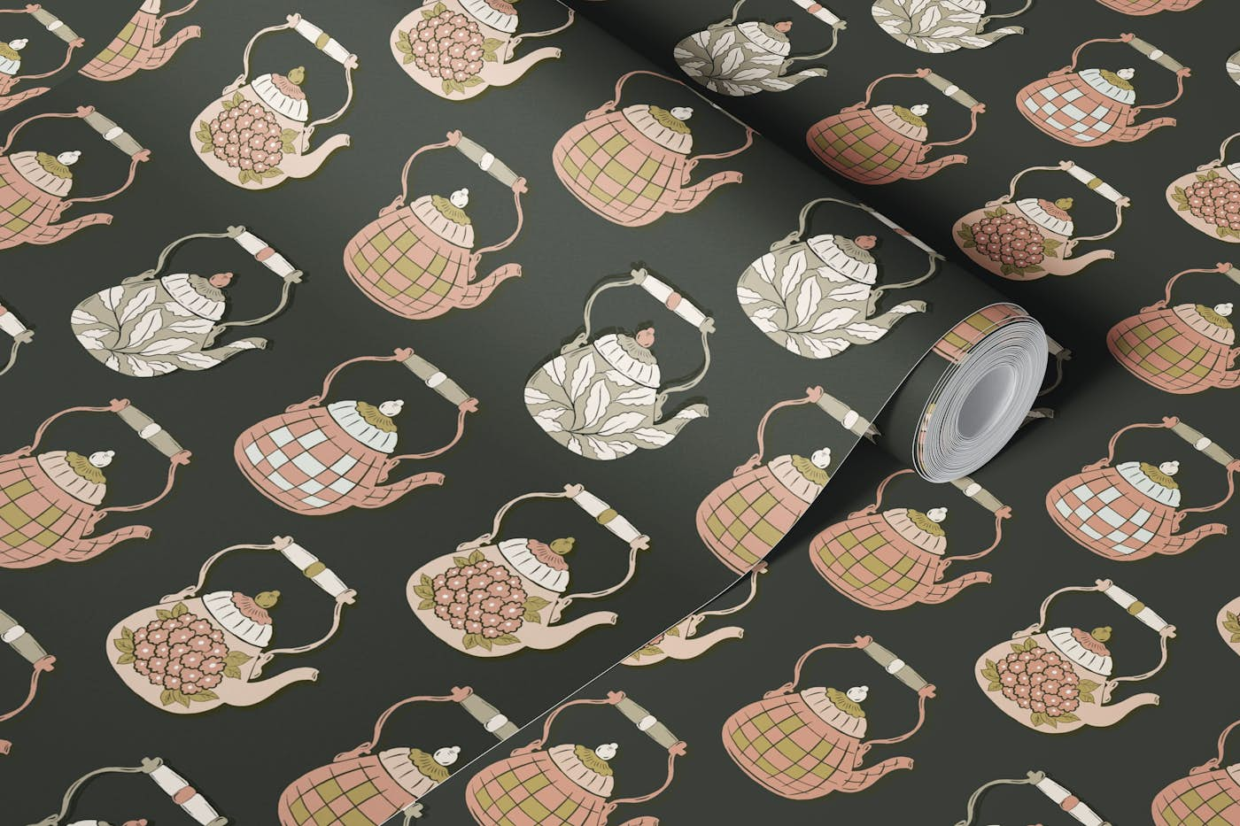 Vintage teapots wallpaper roll