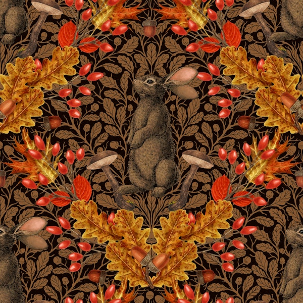 Autumn rabbit on brown 2