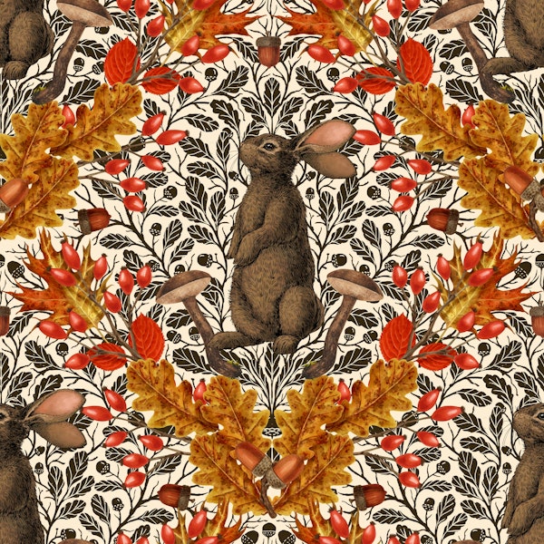 Autumn rabbit on off white