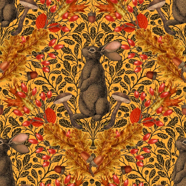 Autumn rabbit on yellow