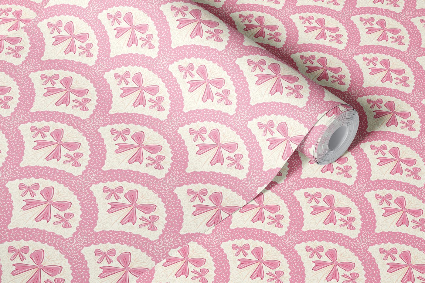 Grandmillennial preppy bows pink wallpaper roll