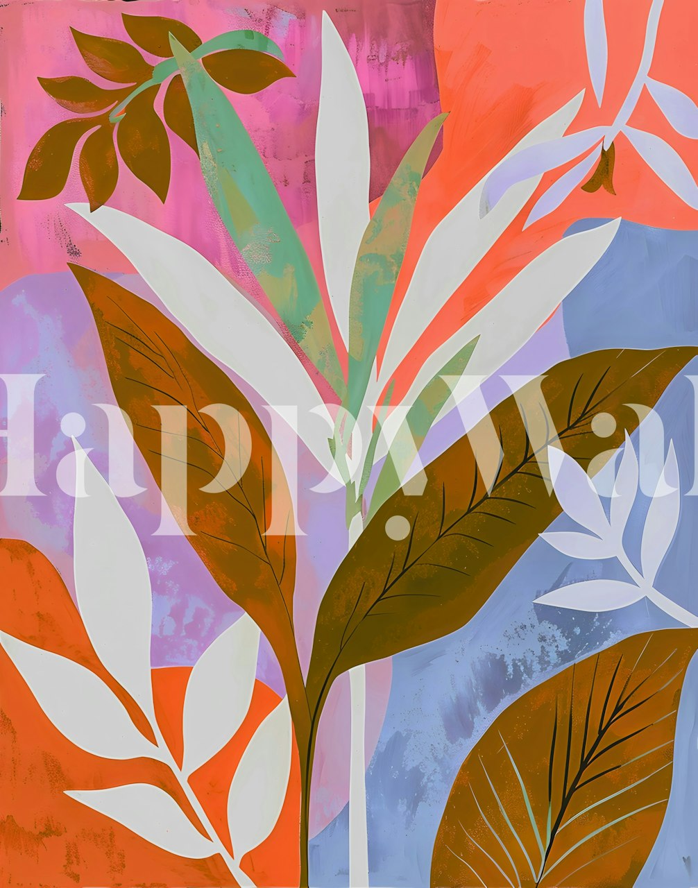 Colorful floral design with pink and orange background wallpaper