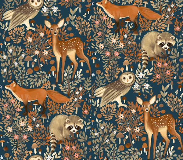 Grey and brown forest animals - navy