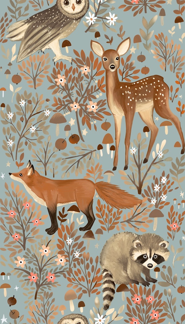 Grey and brown forest animals - mint