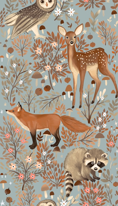 Grey and Brown Forest Animals Wallpaper