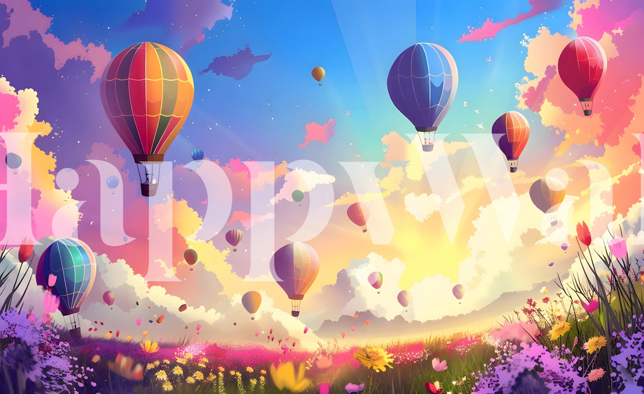 Traveling Balloons wallpaper in a colorful room